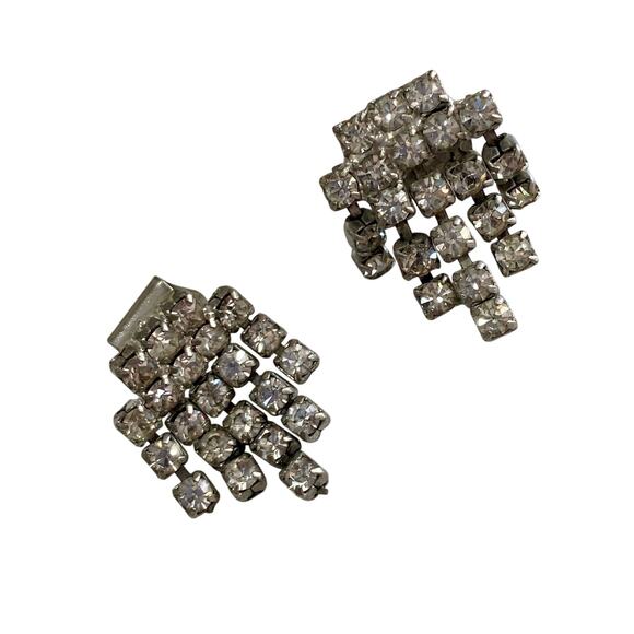 Vintage 50s Small Silver Rhinestone Fall Shoe Purse Accessory Clips Bridal - Picture 1 of 7